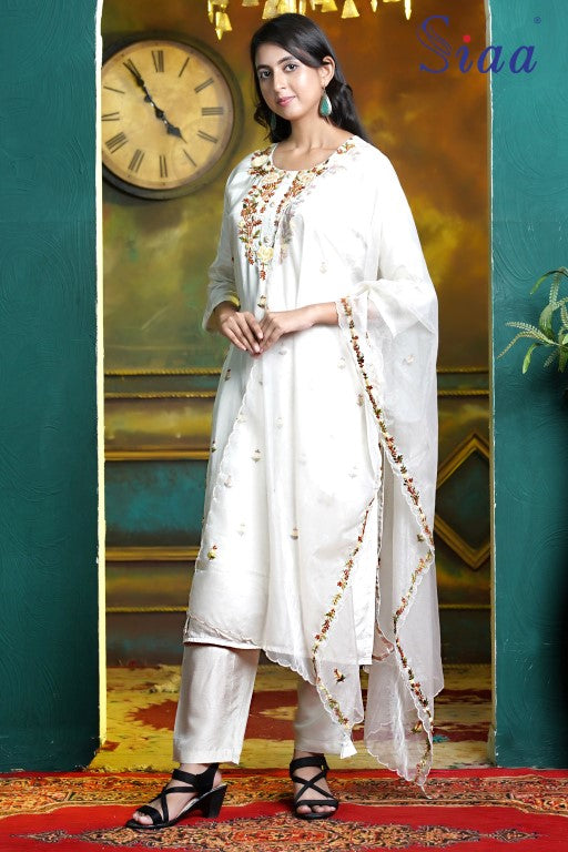 PF8288 - , Kurtis , Ethnic Clothing Hand Embroidery Kurta Sets Silk