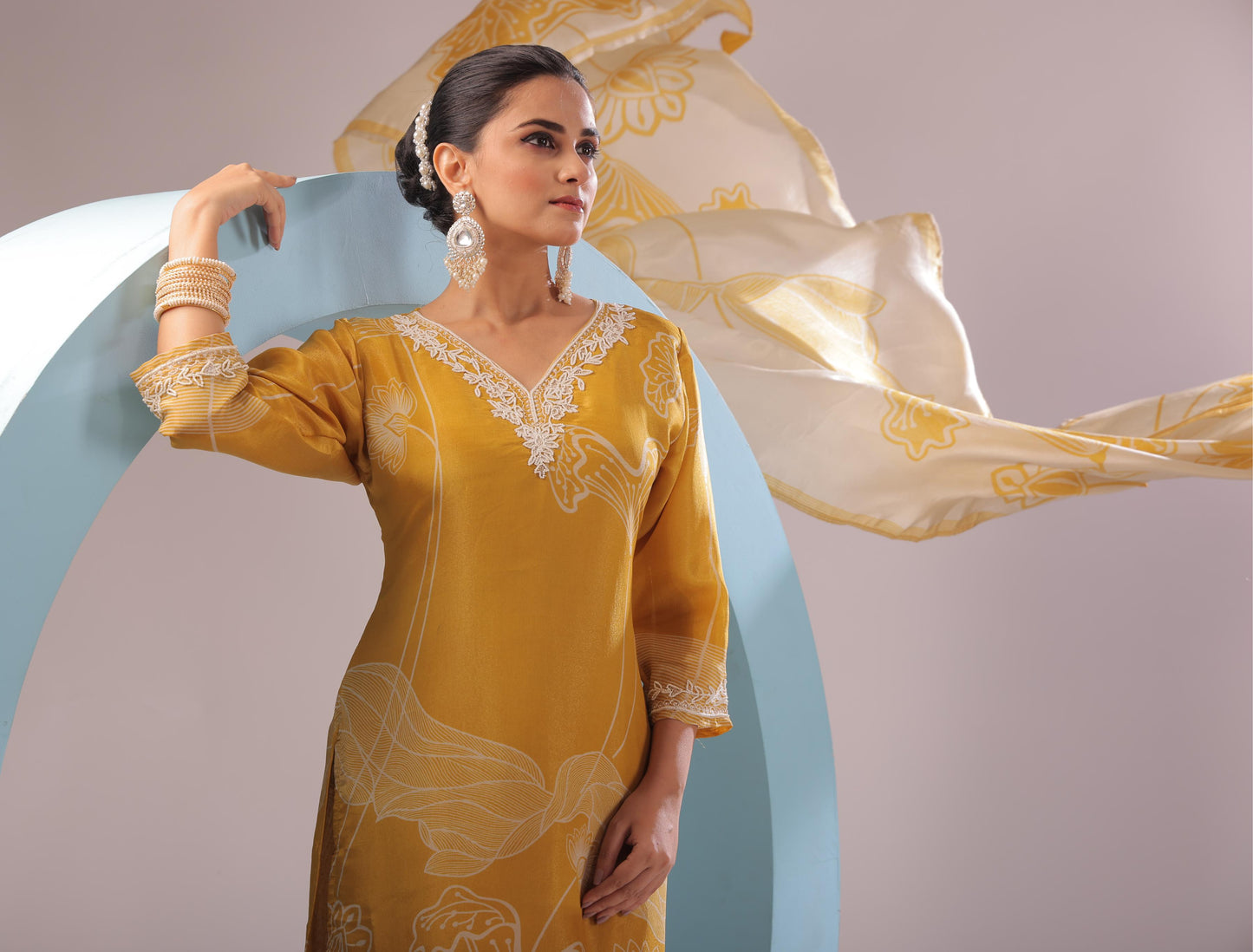 PF8365A - mustard , , Ethnic Clothing Festive Collection Kurta Sets Printed Silk