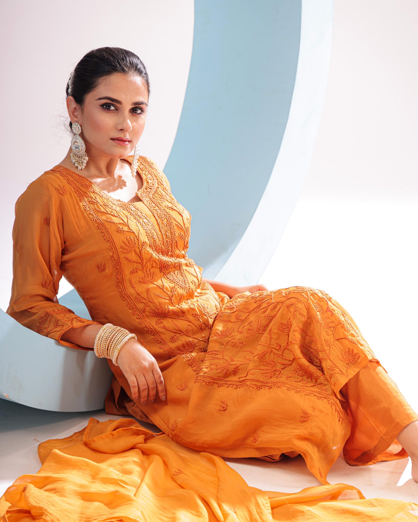 PF8497A - Brown , Kurta , Ethnic Clothing Festive Collection fresh Release Hand Embroidery Kurta Sets Lucknowi Silk