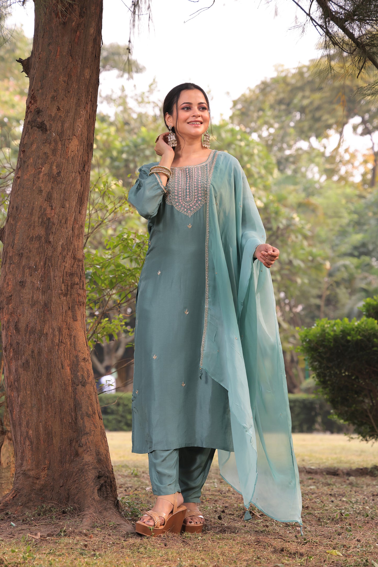 PF8530A - , , Ethnic Clothing Festive Collection fresh Release Hand Embroidery Kurta Sets Organza Silk