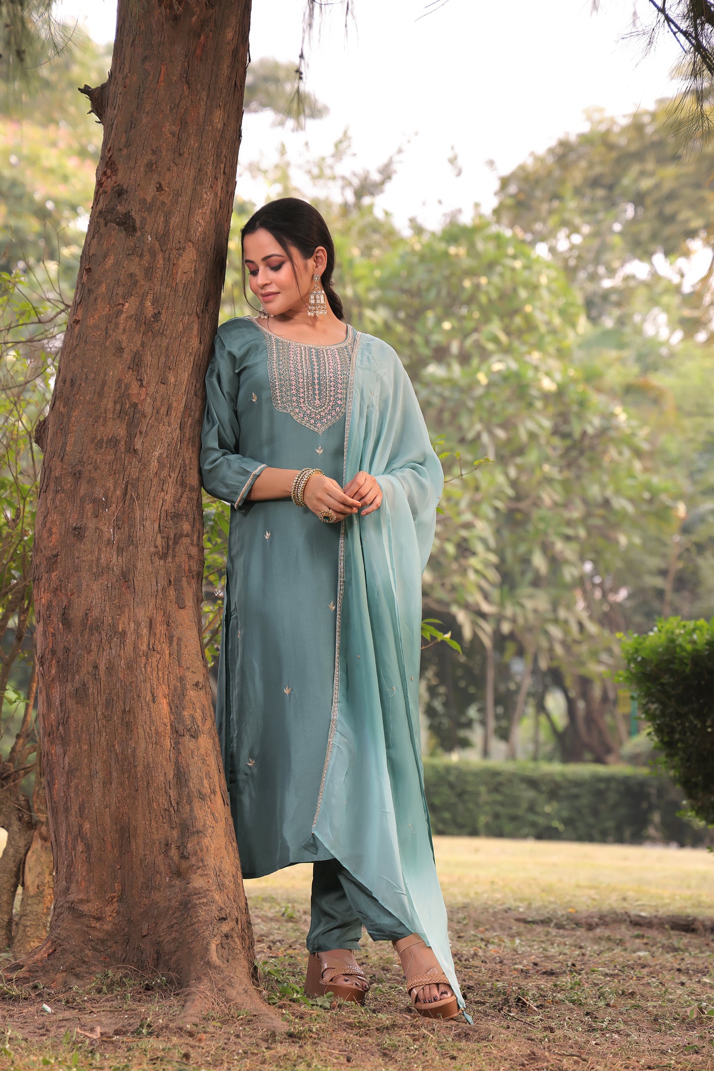 PF8530A - , , Ethnic Clothing Festive Collection fresh Release Hand Embroidery Kurta Sets Organza Silk