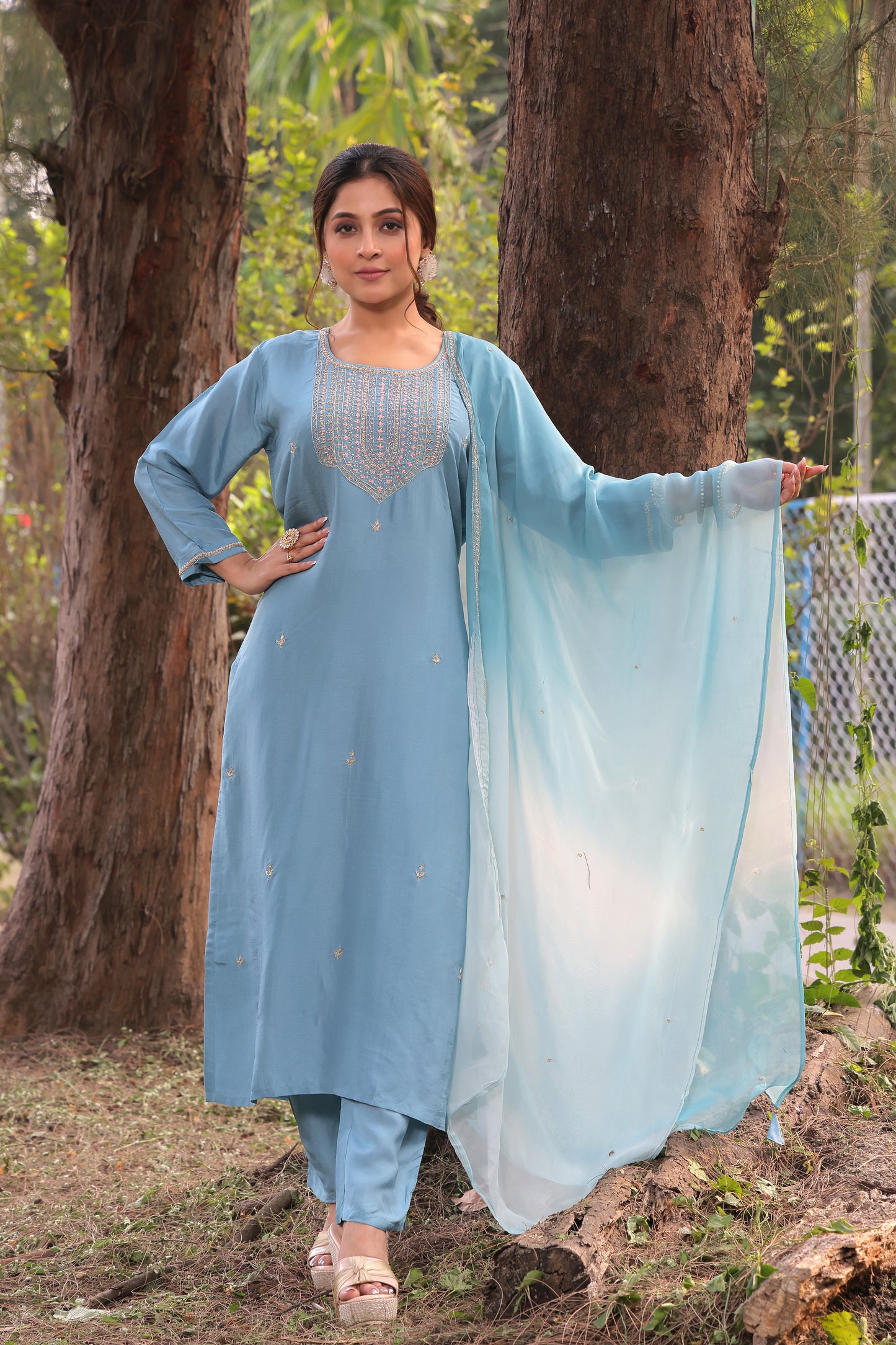 PF8530A - Firoza , , Ethnic Clothing Festive Collection fresh Release Hand Embroidery Kurta Sets Organza Silk