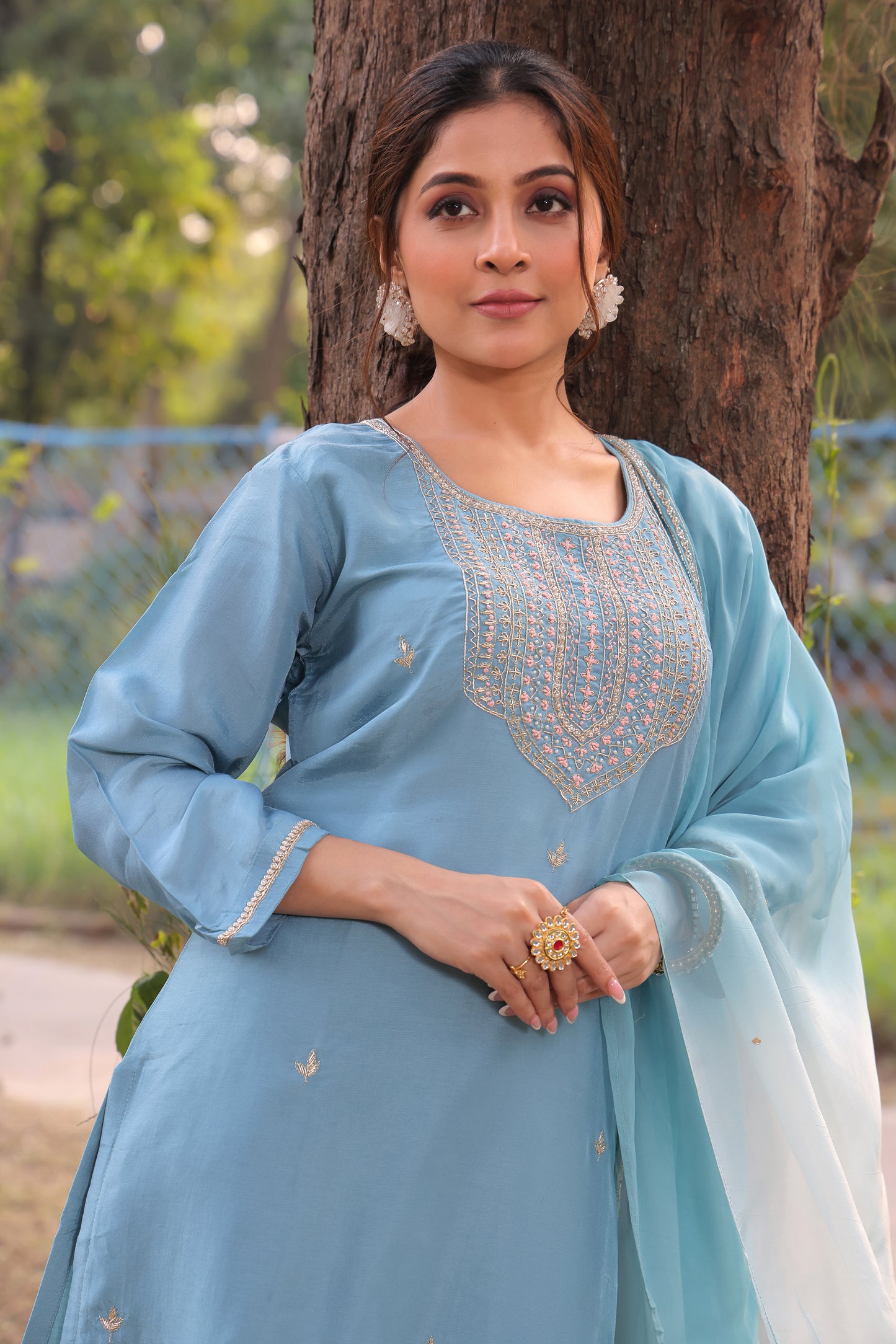 PF8530A - , , Ethnic Clothing Festive Collection fresh Release Hand Embroidery Kurta Sets Organza Silk