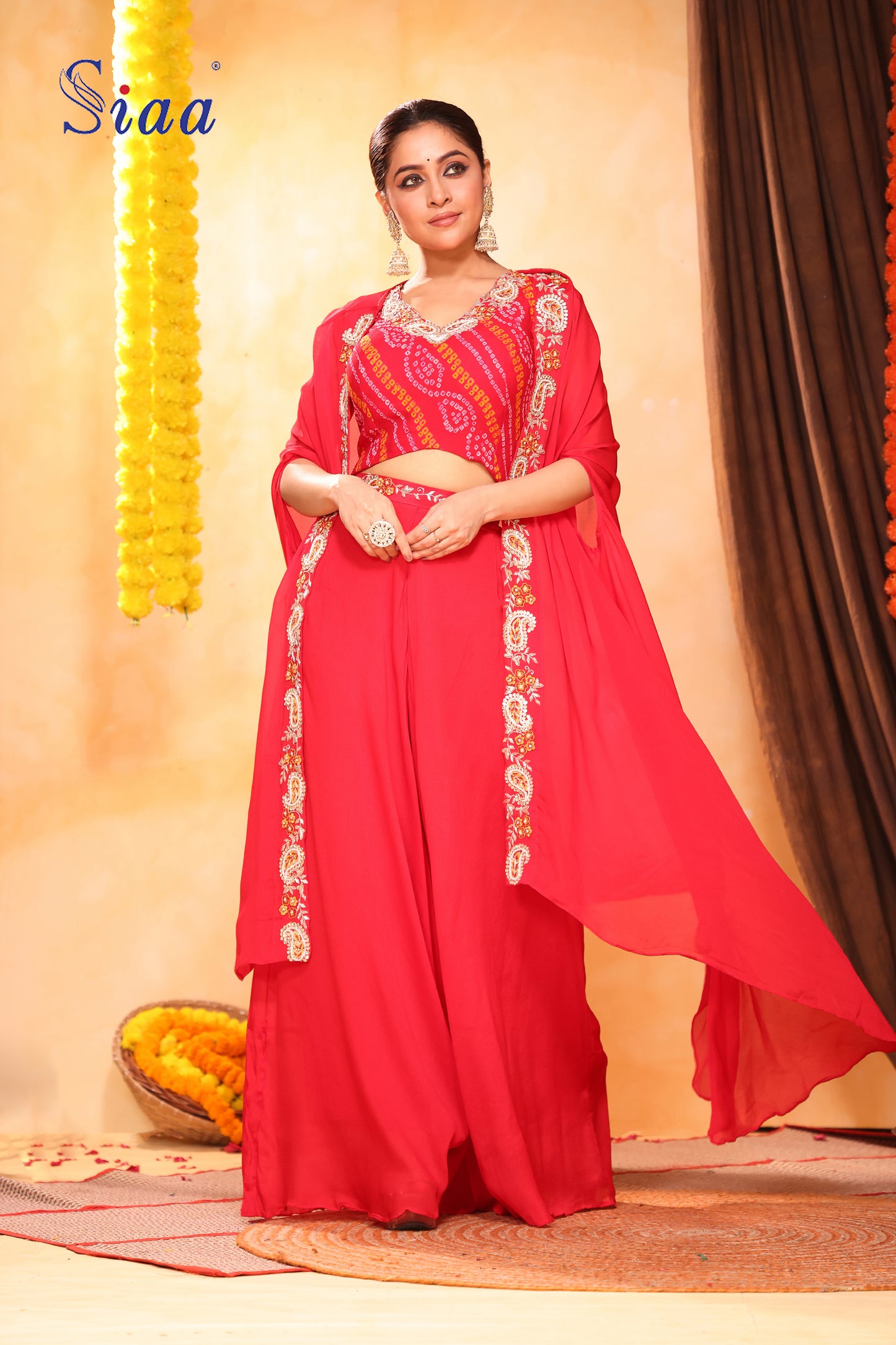 PF8545 - , , Bandhej Cocktail Collection Contemporary Clothing Cord Sets Ethnic Clothing Festive Collection Hand Embroidery Indo-Western Silk