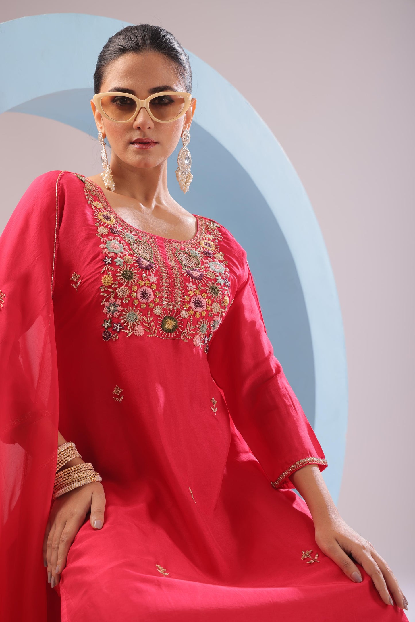 PF8584A - rani , , Ethnic Clothing Festive Collection fresh Release Hand Embroidery Kurta Sets Shararas Silk