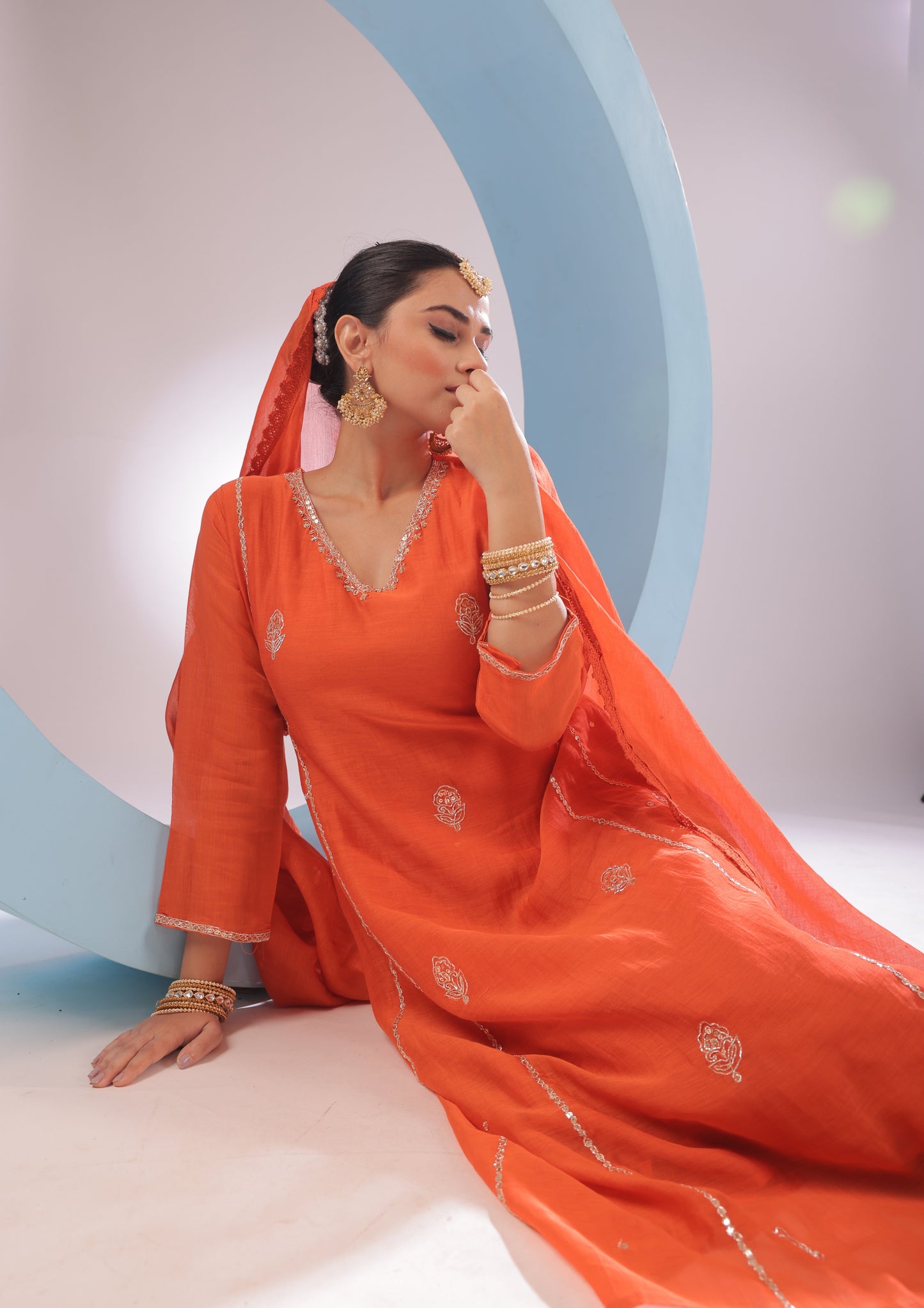 PF8732 - rust , , Casual Wear Ethnic Clothing Festive Collection fresh Release Hand Embroidery Kurta Sets Silk Trending Collection