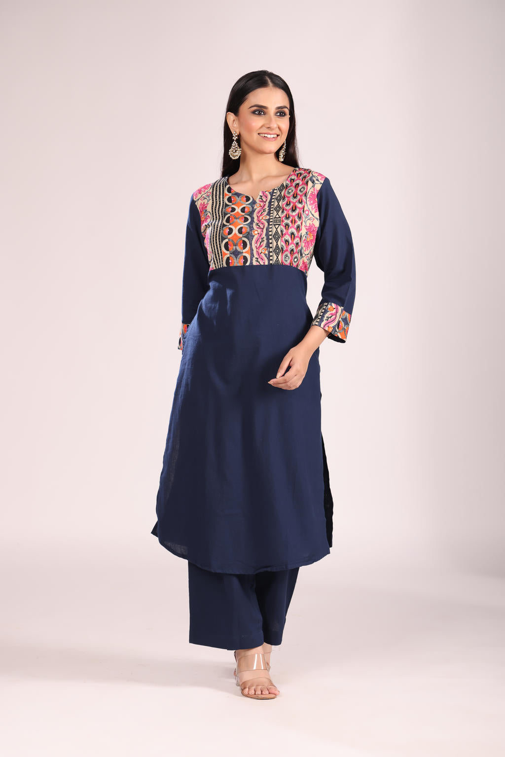 Navy Cotton Printed Cord Set โ 2 Pc Kurti & Pant