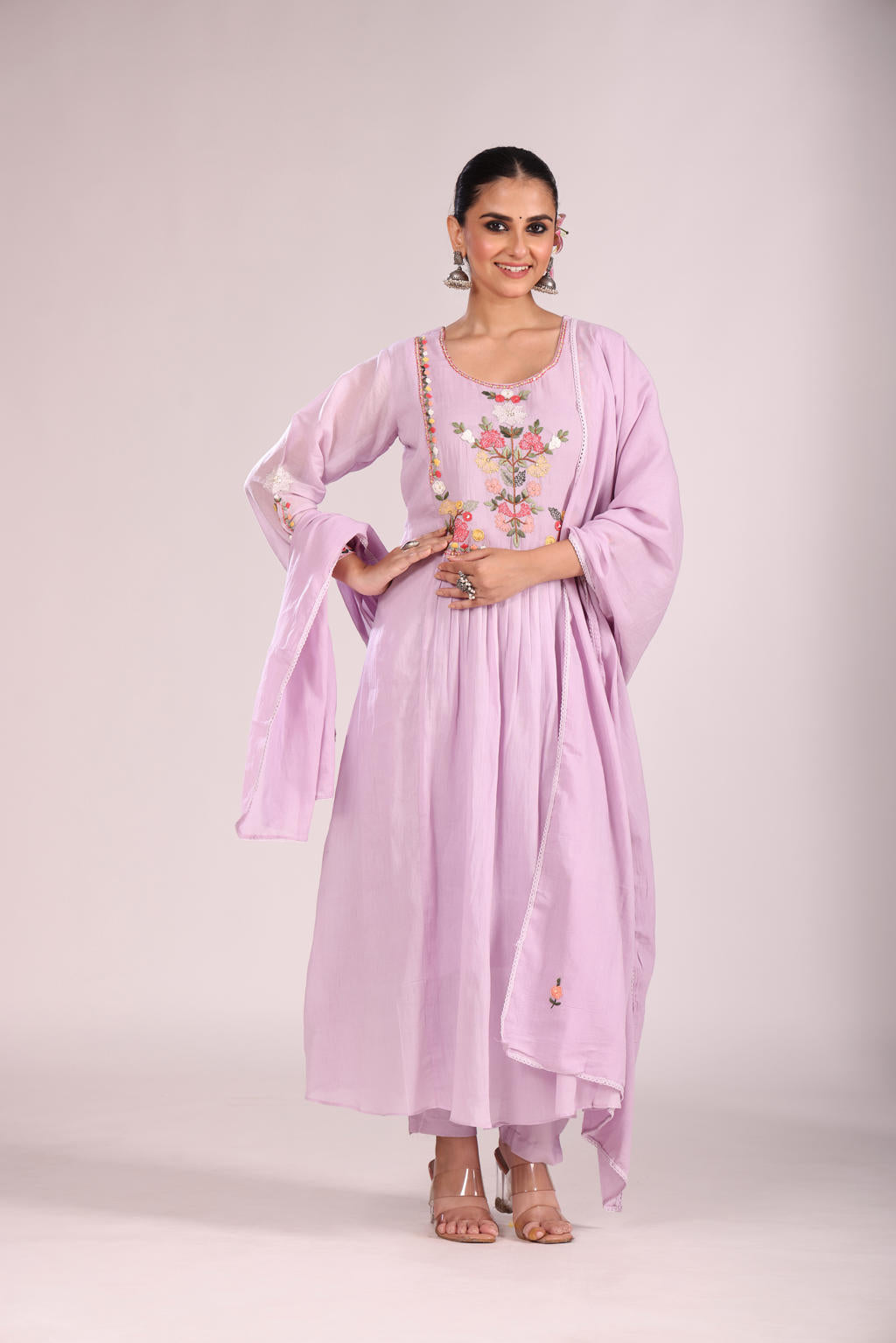 Cotton A-Line Kurti โ Hand Embroidery, Anarkali Style