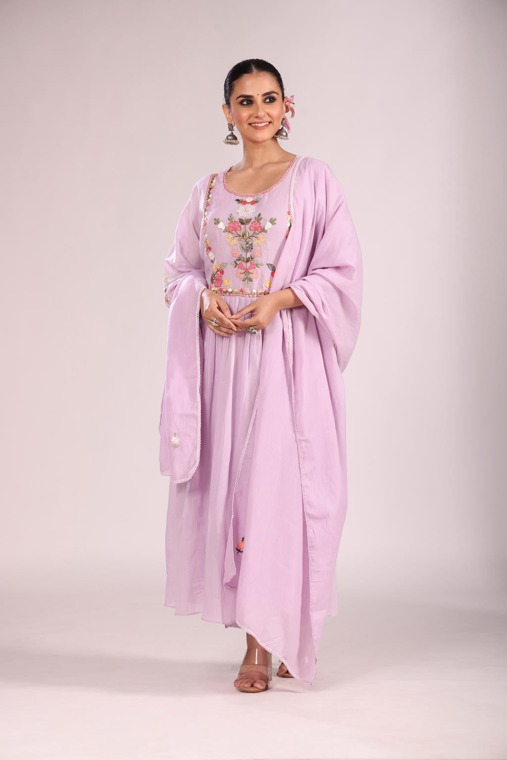 Cotton A-Line Kurti โ Hand Embroidery, Anarkali Style