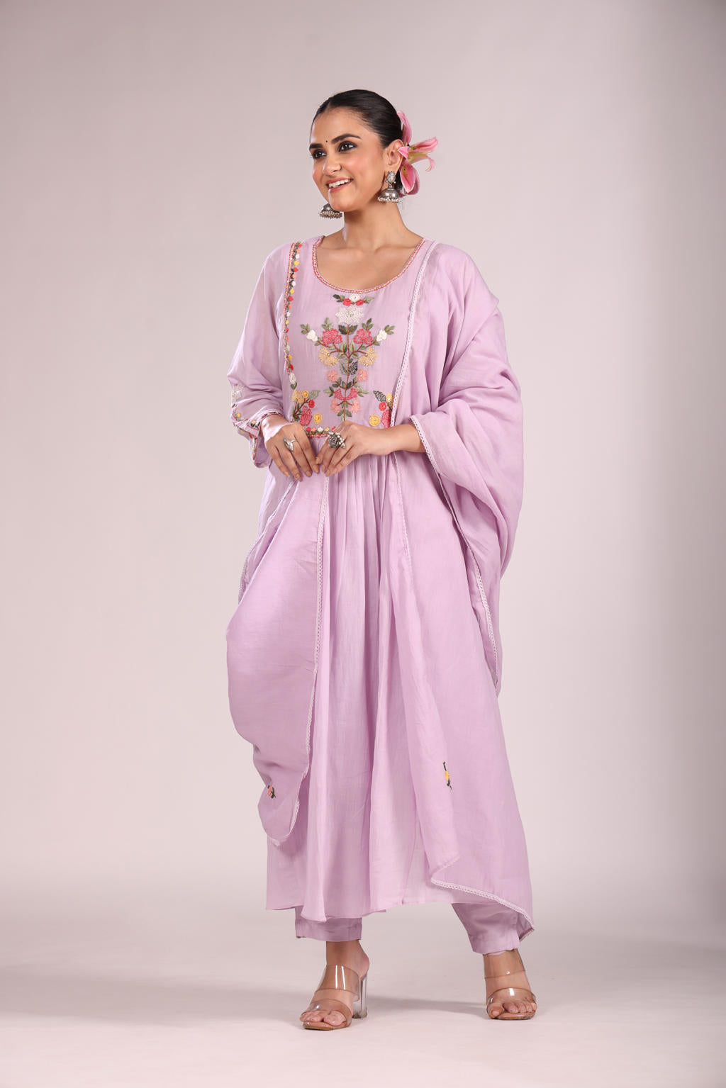Cotton A-Line Kurti โ Hand Embroidery, Anarkali Style