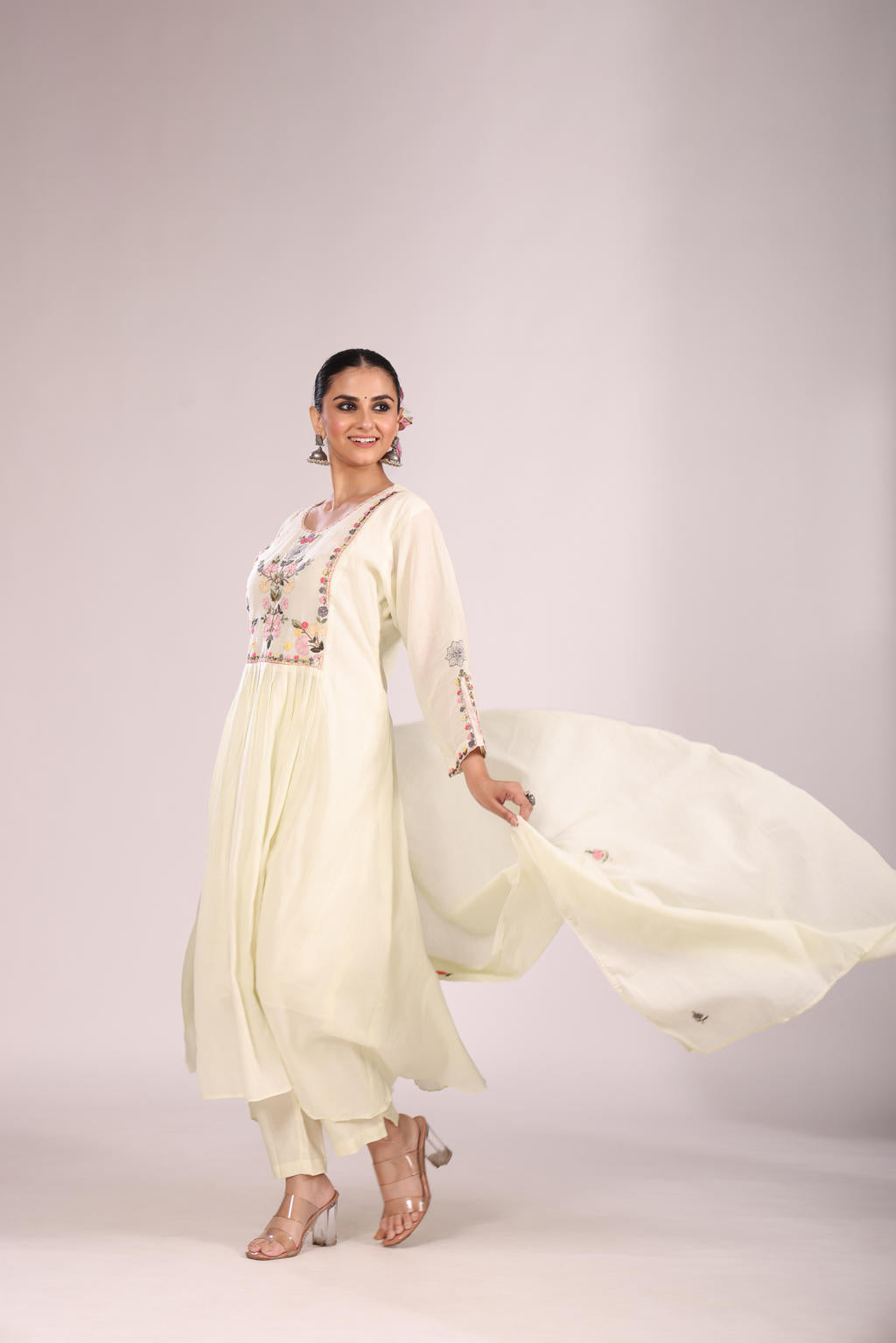Cotton A-Line Kurti โ Hand Embroidery, Anarkali Style