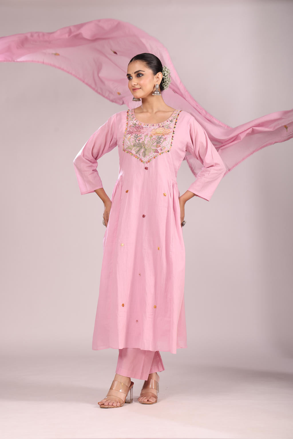 Cotton A-Line Kurti โ Hand Embroidery, Contemporary Style