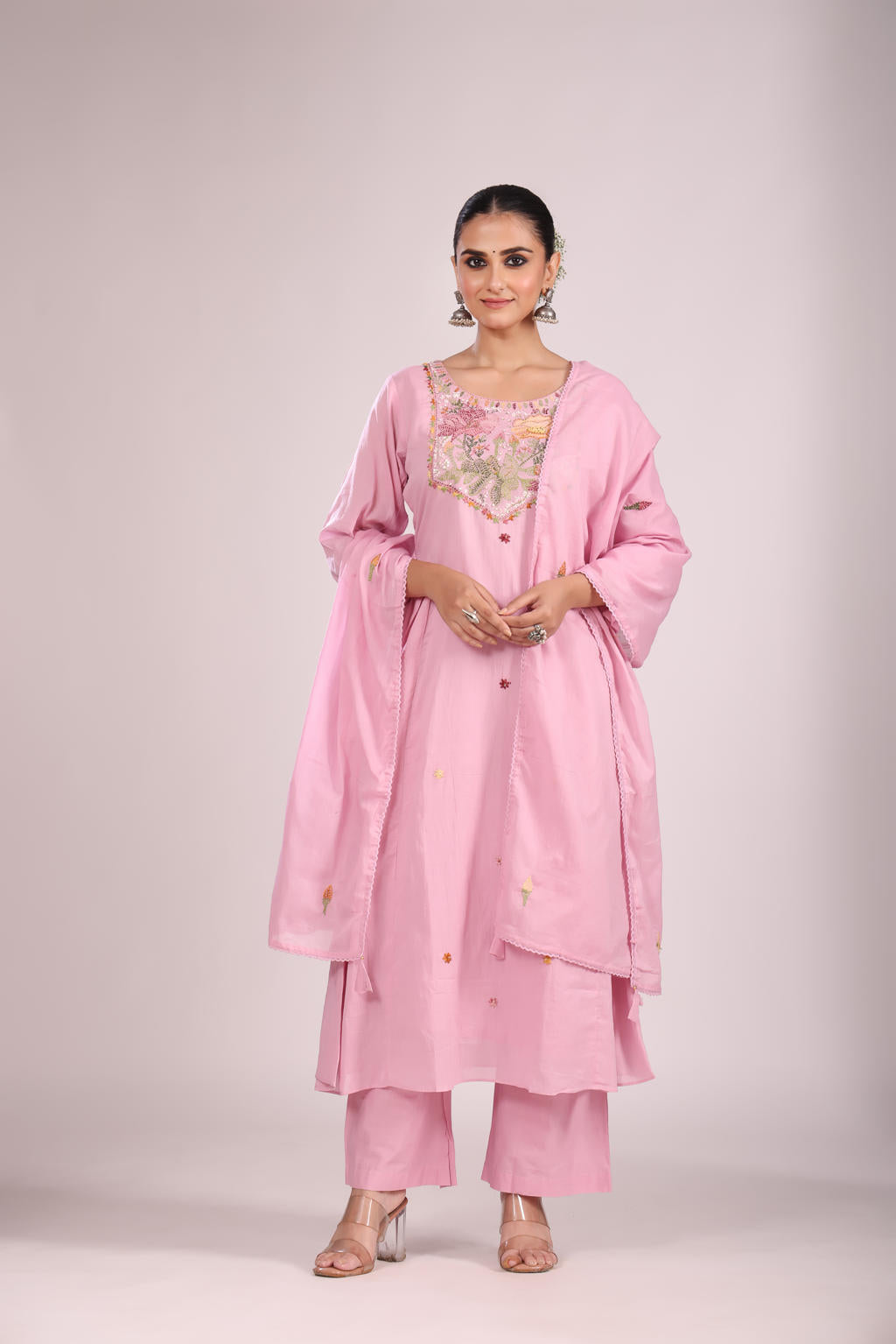 Cotton A-Line Kurti โ Hand Embroidery, Contemporary Style