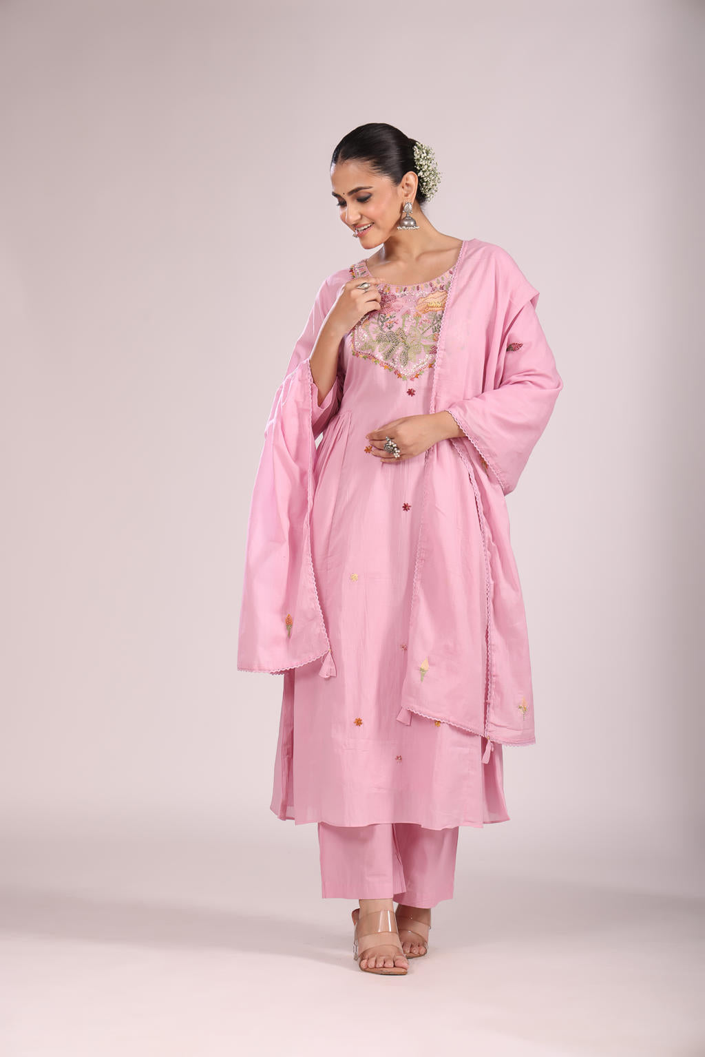 Cotton A-Line Kurti โ Hand Embroidery, Contemporary Style