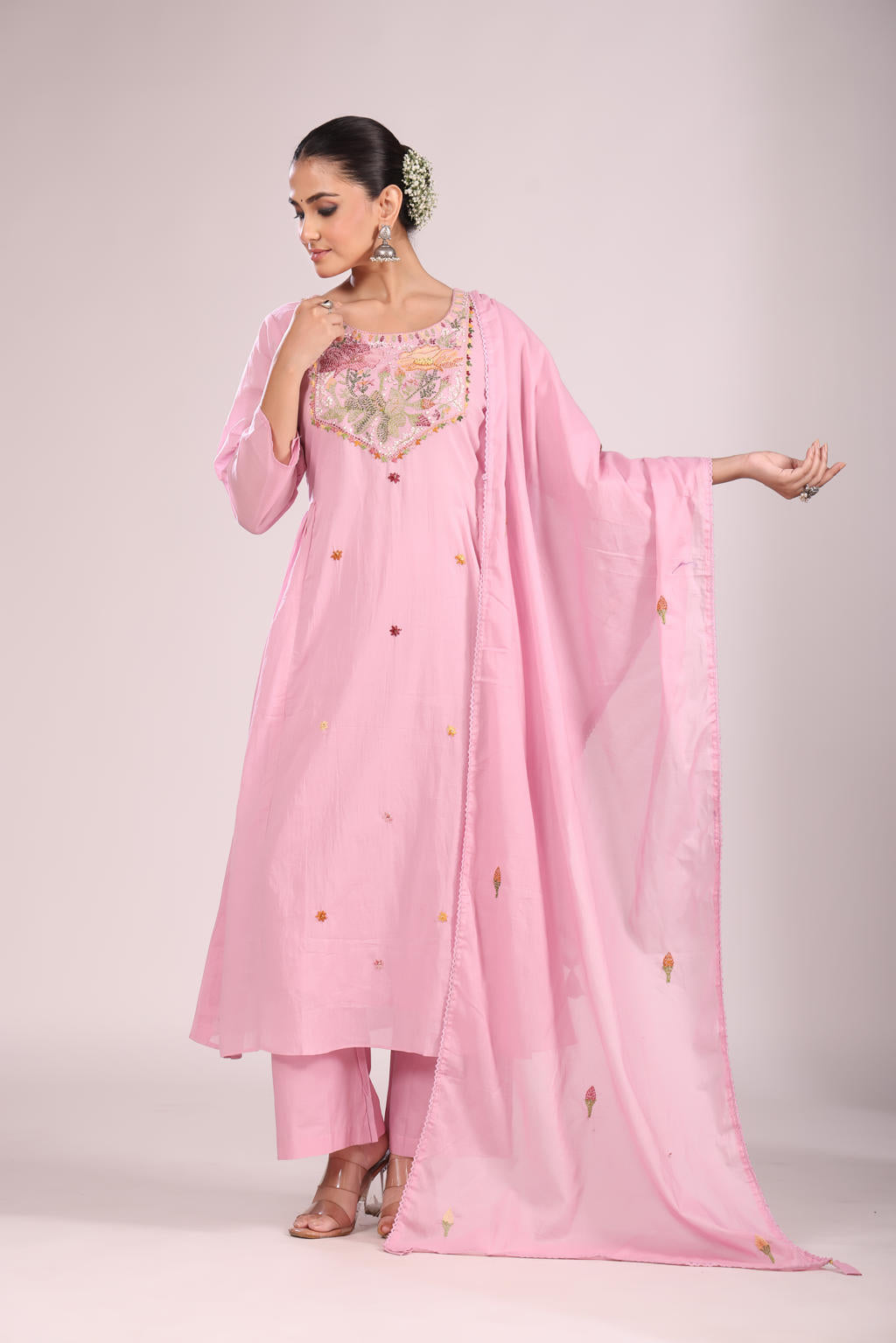 Cotton A-Line Kurti โ Hand Embroidery, Contemporary Style