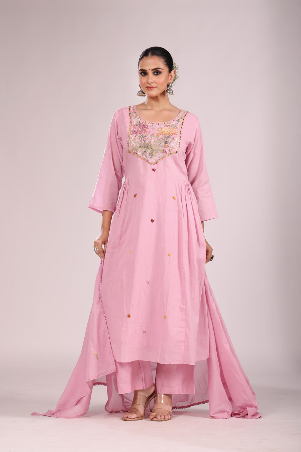 Cotton A-Line Kurti โ Hand Embroidery, Contemporary Style