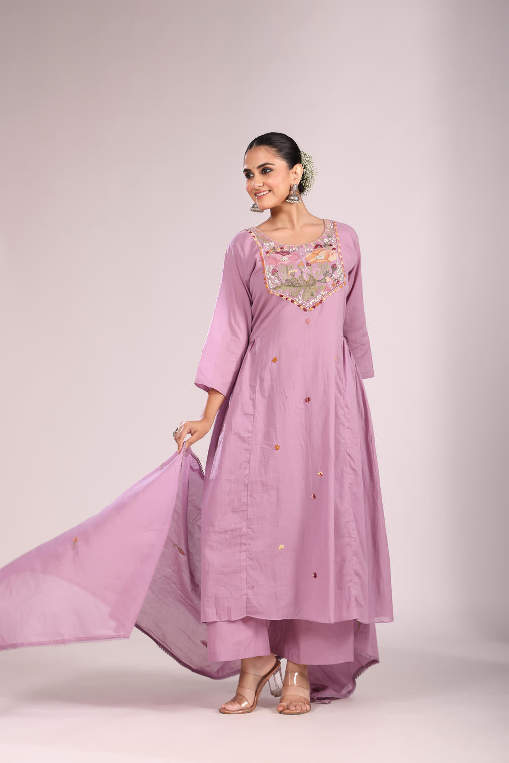 Cotton A-Line Kurti โ Hand Embroidery, Contemporary Style