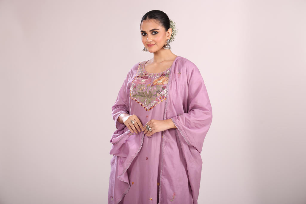 Cotton A-Line Kurti โ Hand Embroidery, Contemporary Style