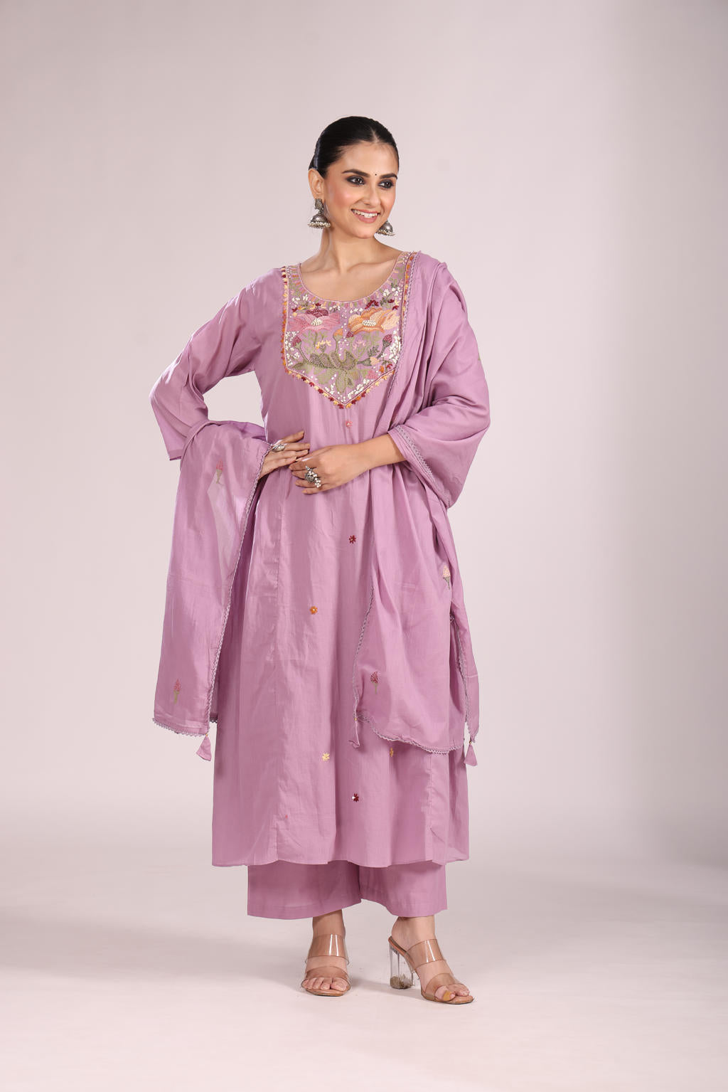 Cotton A-Line Kurti โ Hand Embroidery, Contemporary Style