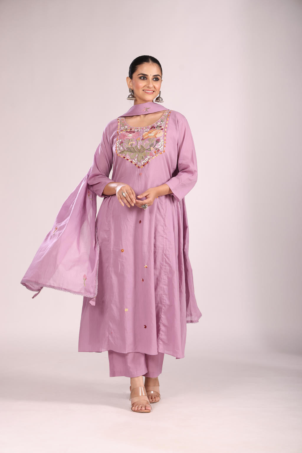 Cotton A-Line Kurti โ Hand Embroidery, Contemporary Style