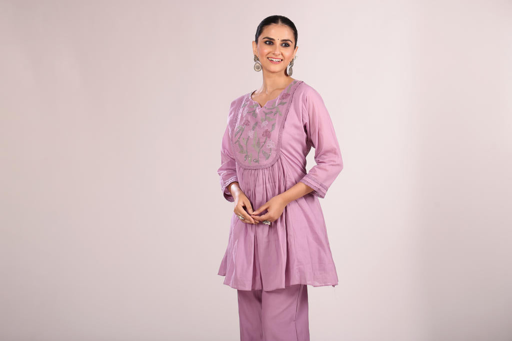 Cotton Cord Set โ 2 Pc Kurti with Pant, Indo-Western Style