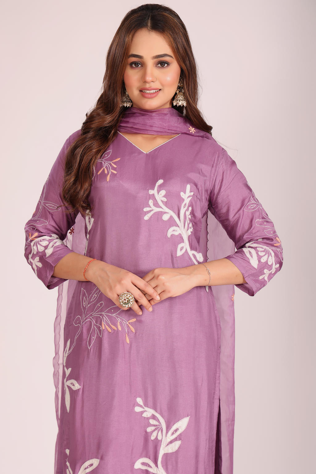 3 Pc Kurti Pant Dupatta Set โ Organza Ethnic Wear