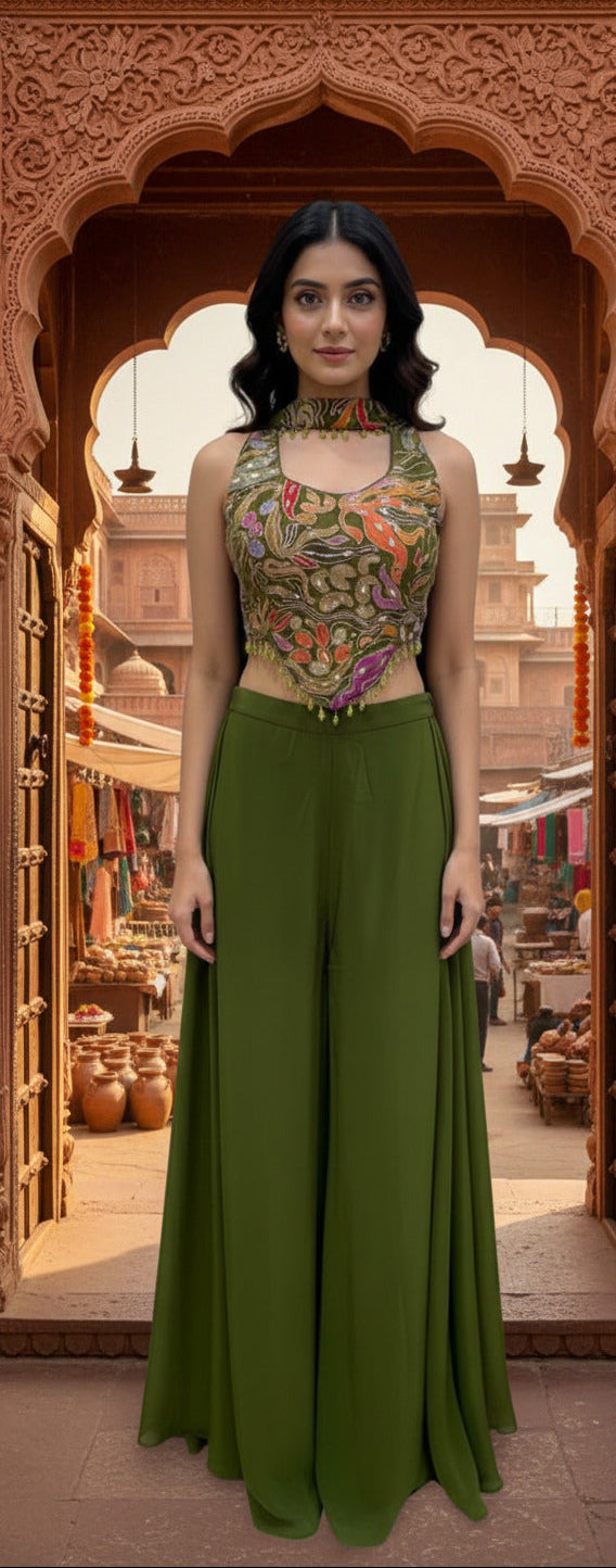 Crop Top and Wide leg Palazzo Set with Choker