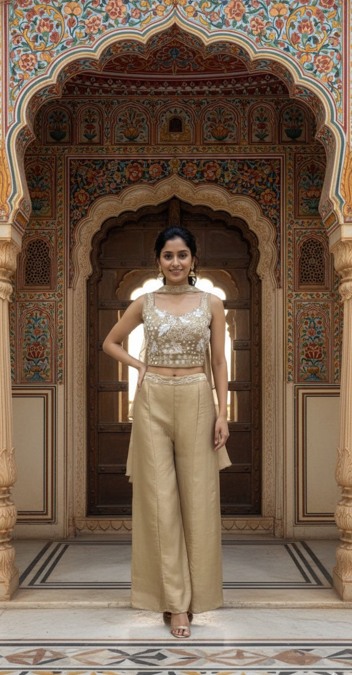 Crop Top with Divider & Choker Dupatta .