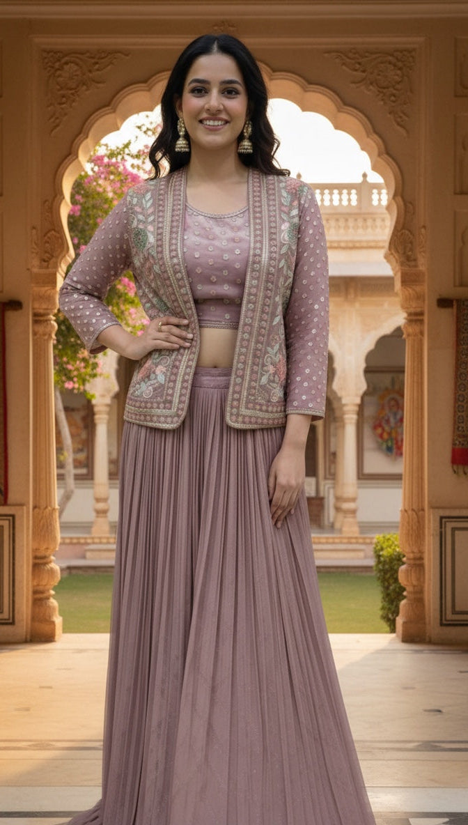 Jacket, Bustier & Pleated Skirt.