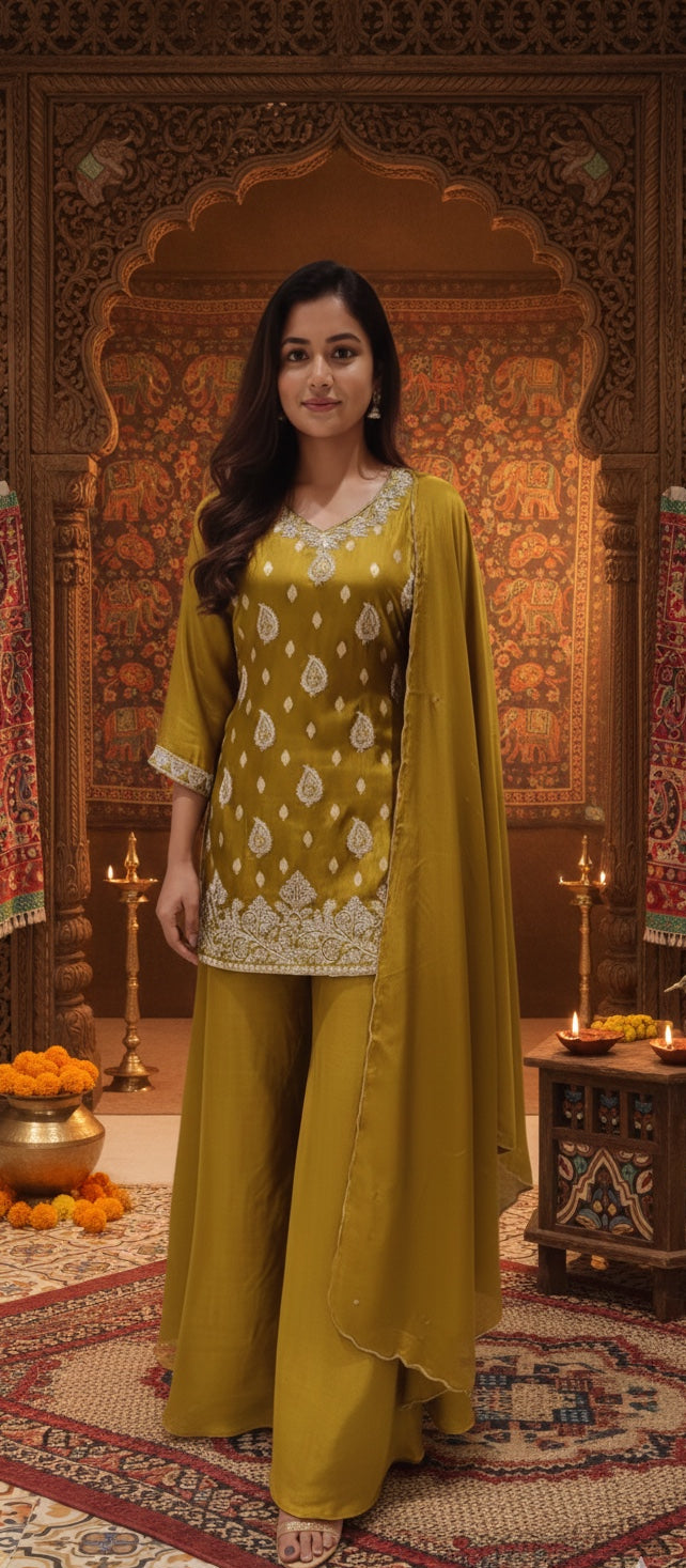 Short Kurta, Divider & Dupatta.