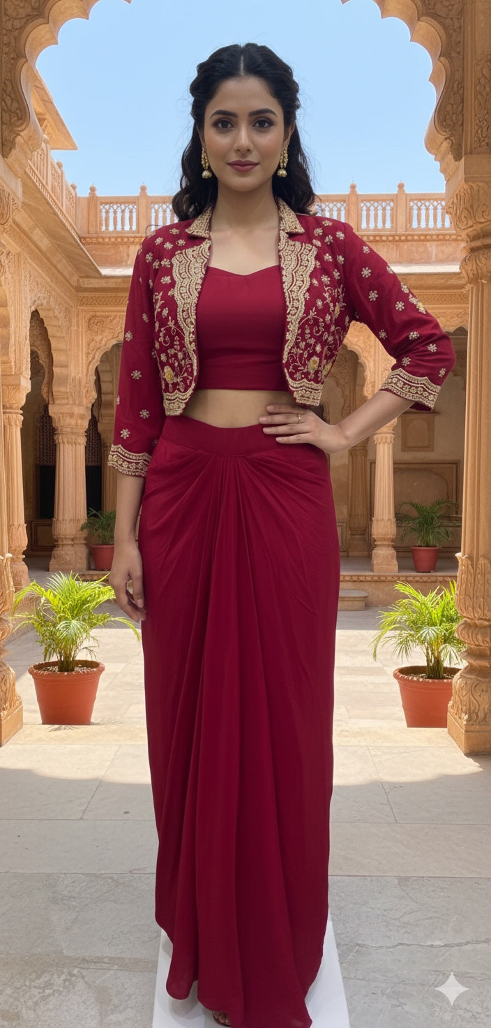 Short Jacket, Bustier & Drape Skirt