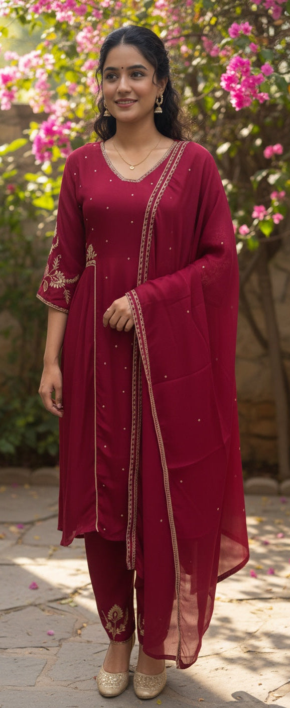 Side Pleate Anarkali style Kurta with Divider Set