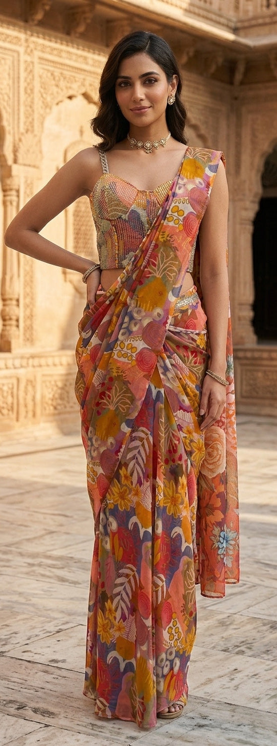 Corset Bustier with Drape Saree.