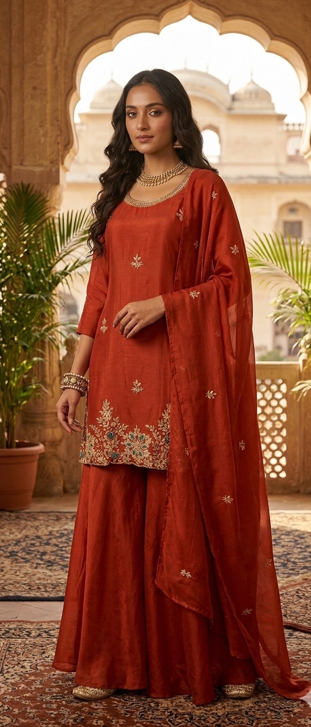 3 Pc Kurti, Sharrara, Dupatta.