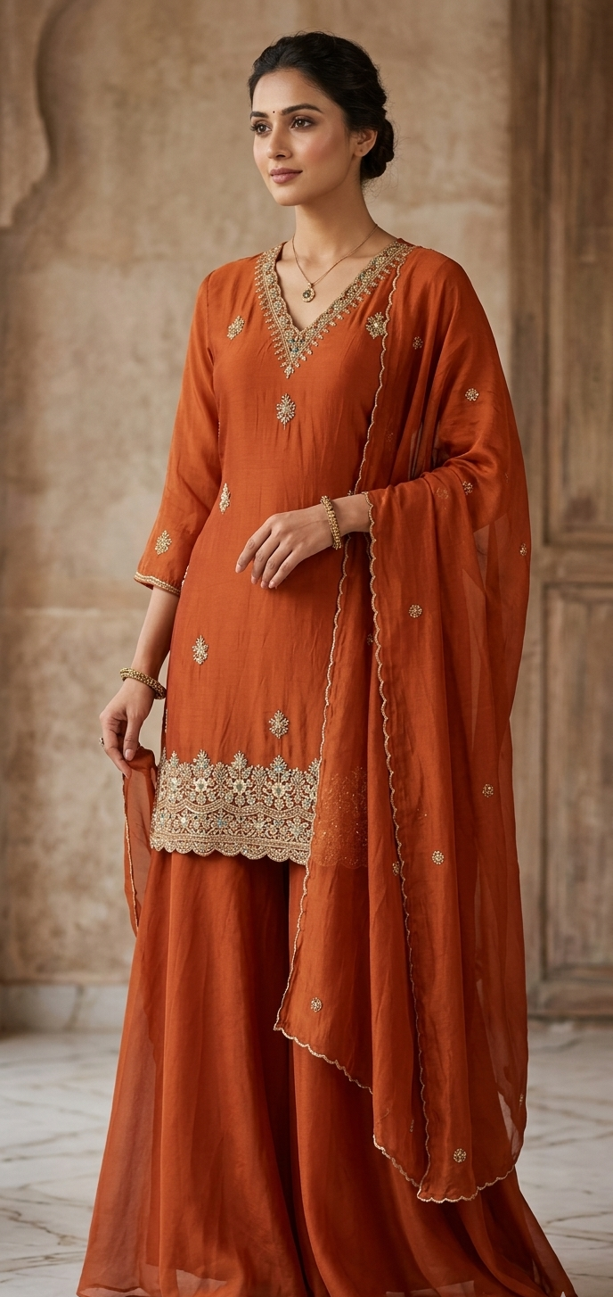 Ethereal Kurti Sharara Set with Scalloped Dupatta