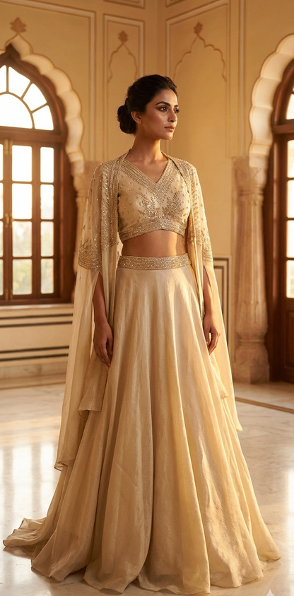 Cape with V neck Bustier and Skirt Set