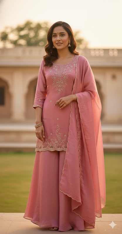 3Pc Kurti, Sharrara, Dupatta Set