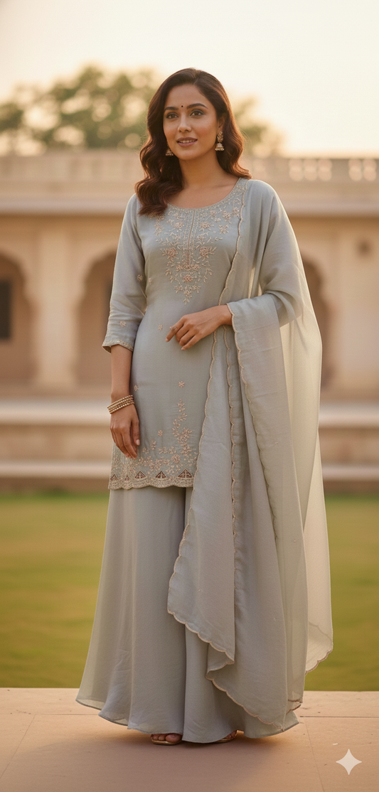 3Pc Kurti, Sharrara, Dupatta Set
