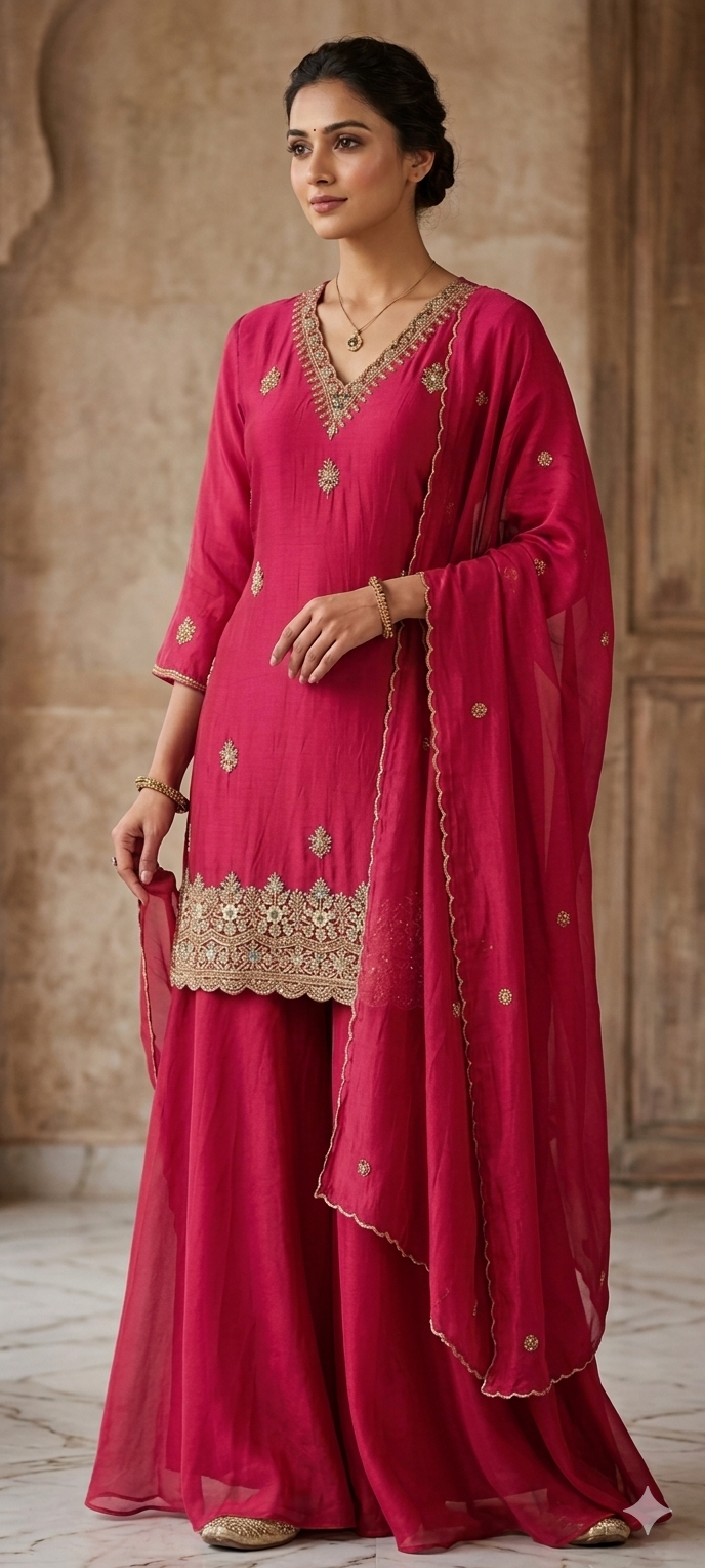 Ethereal Kurti Sharara Set with Scalloped Dupatta