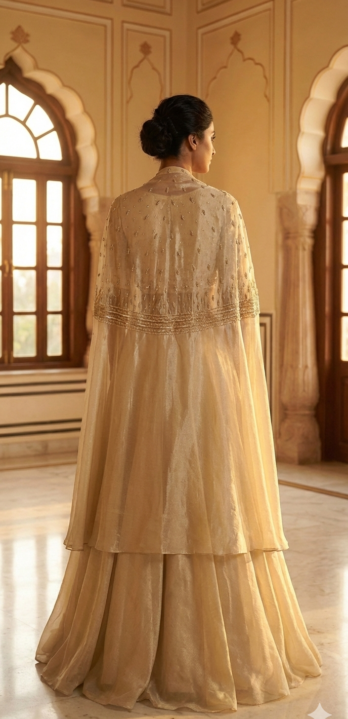 Cape with V neck Bustier and Skirt Set