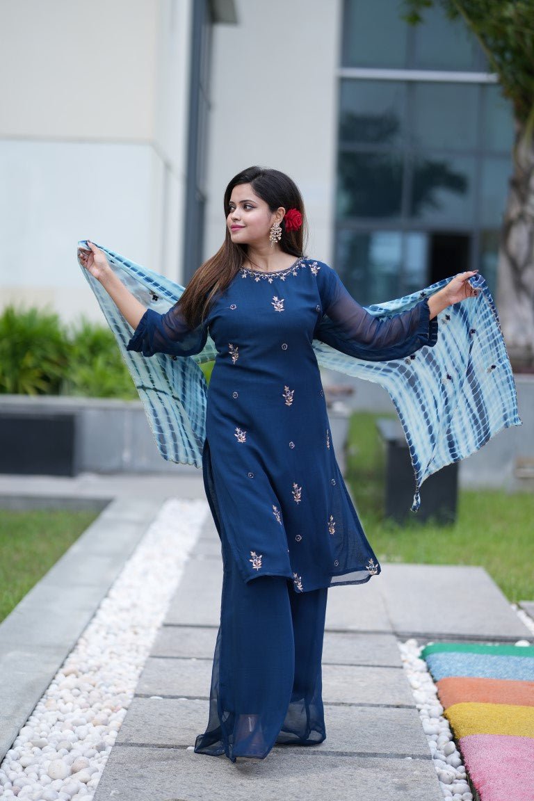 PF6553 Navy Kurtis Chinnon Ethnic Clothing Hand Embroidery Kurta Sets Tie-Dye