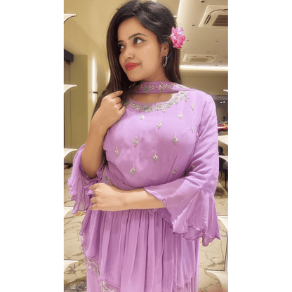 PF6595 Mauve Kurtis Contemporary Clothing Ethnic Clothing Georgette Hand Embroidery Indo-Western Shararas Trending Collection