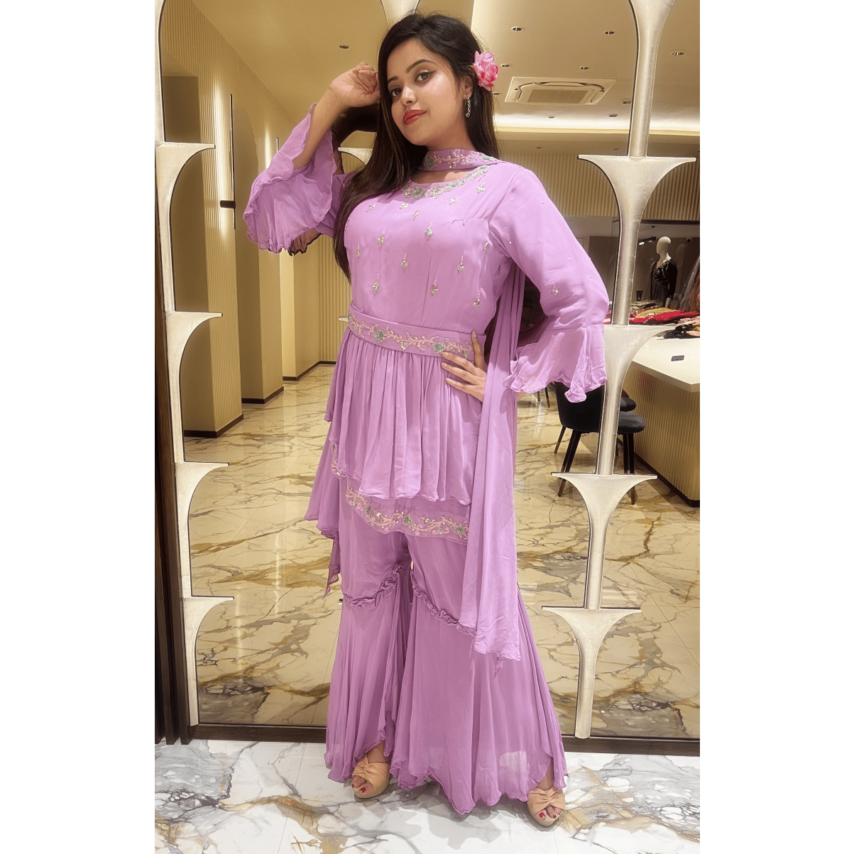 PF6595 Kurtis Contemporary Clothing Ethnic Clothing Georgette Hand Embroidery Indo-Western Shararas Trending Collection