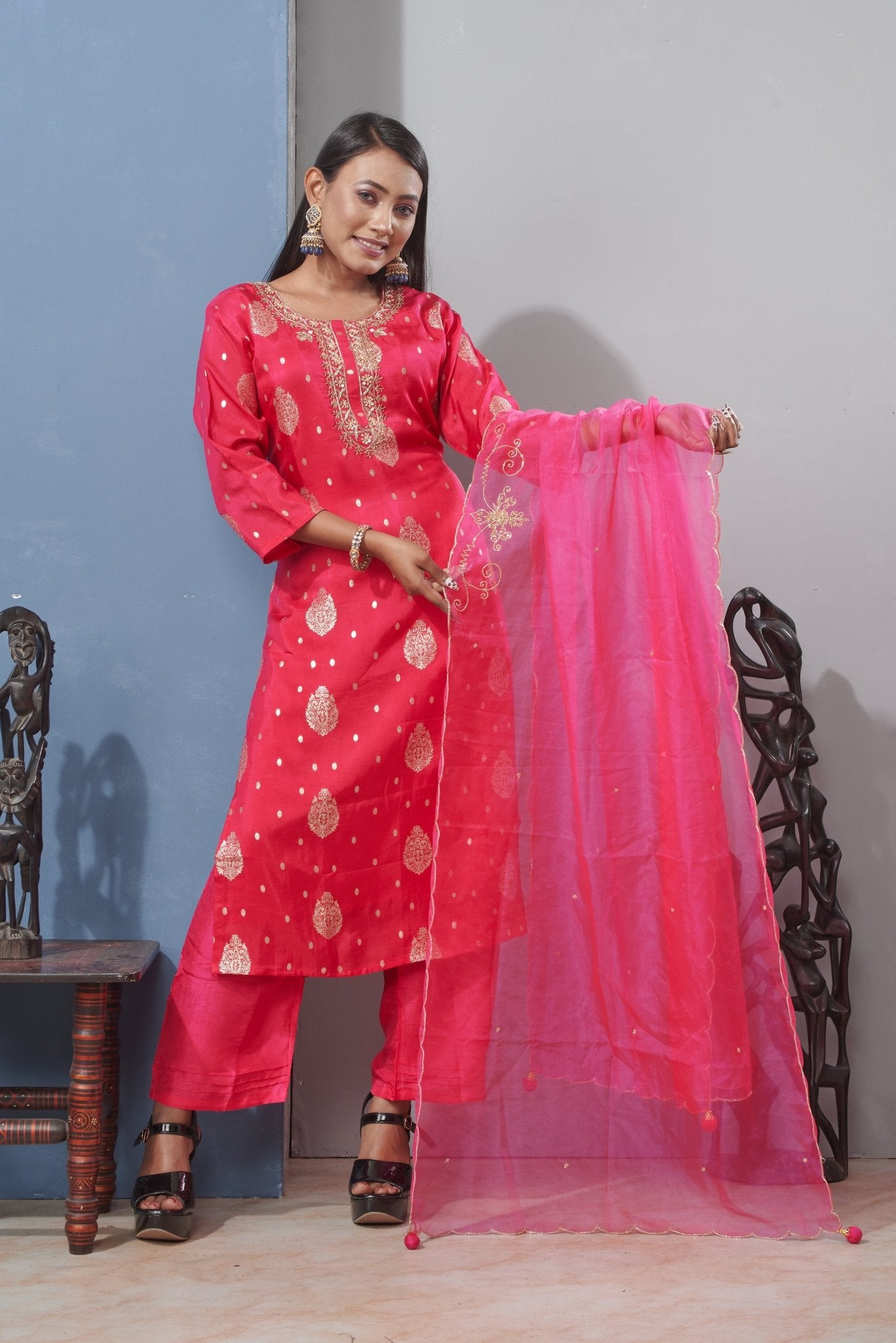 PF6864A - Rani , Kurtis , Ethnic Clothing Festive Collection Hand Embroidery Kurta Sets Silk