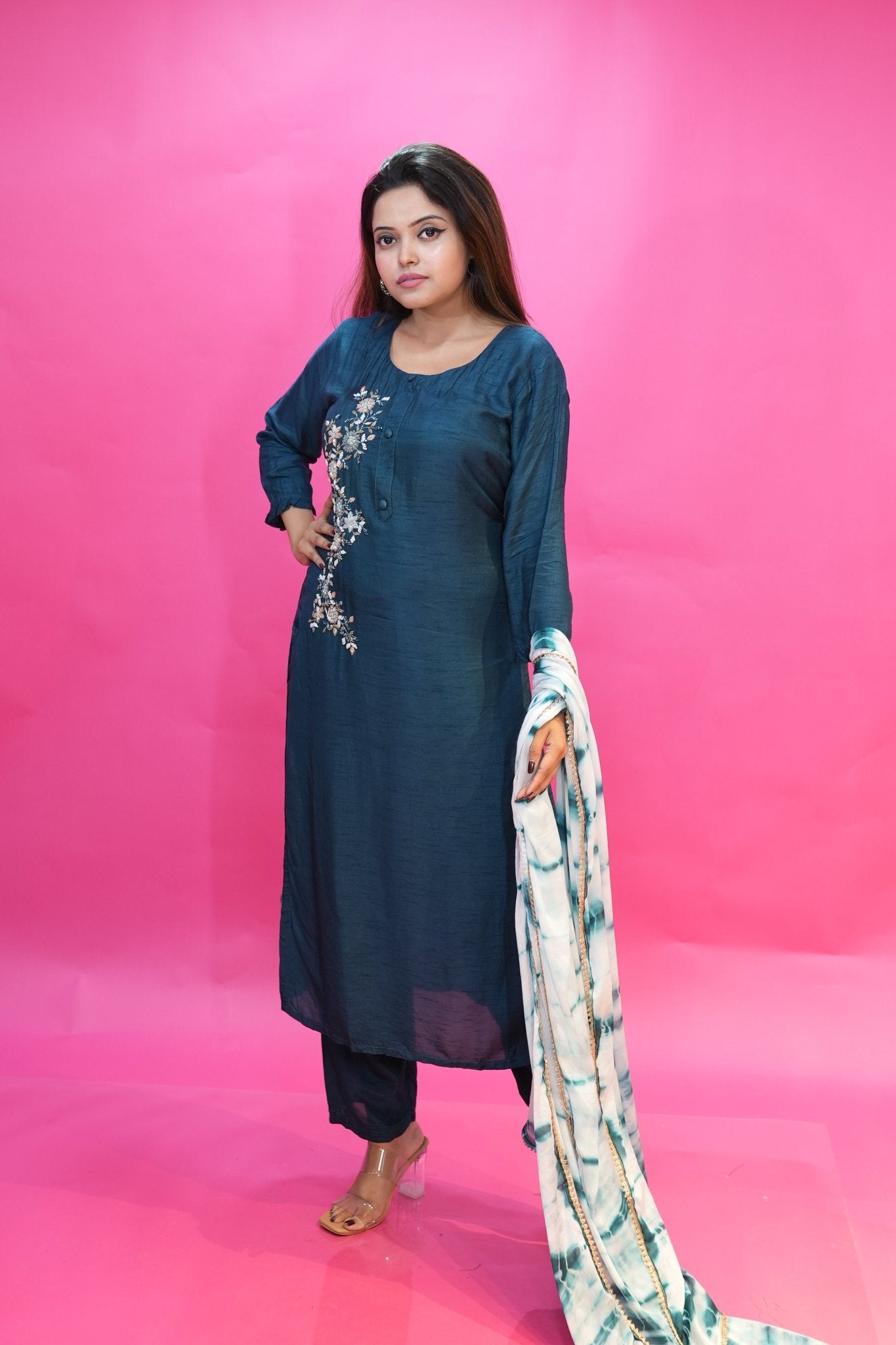 PF6866A - , Kurtis , Ethnic Clothing Hand Embroidery Kurta Sets Silk