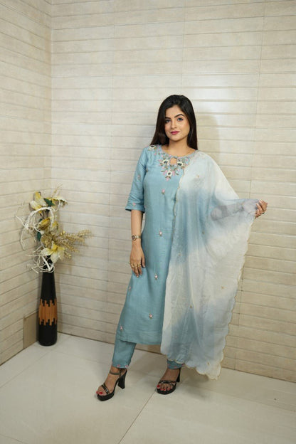 PF7005 - , Kurtis , Ethnic Clothing Hand Embroidery Kurta Sets Silk
