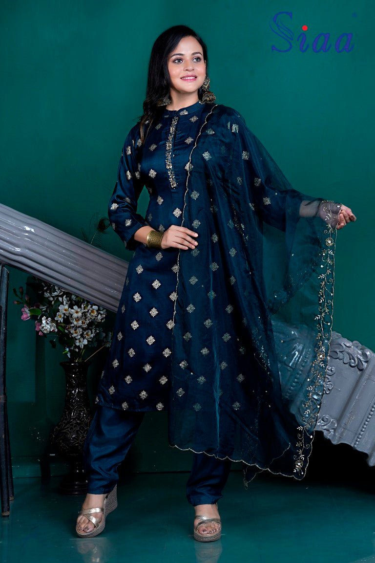 PF7116 Kurtis Ethnic Clothing Festive Collection Hand Embroidery Kurta Sets Silk