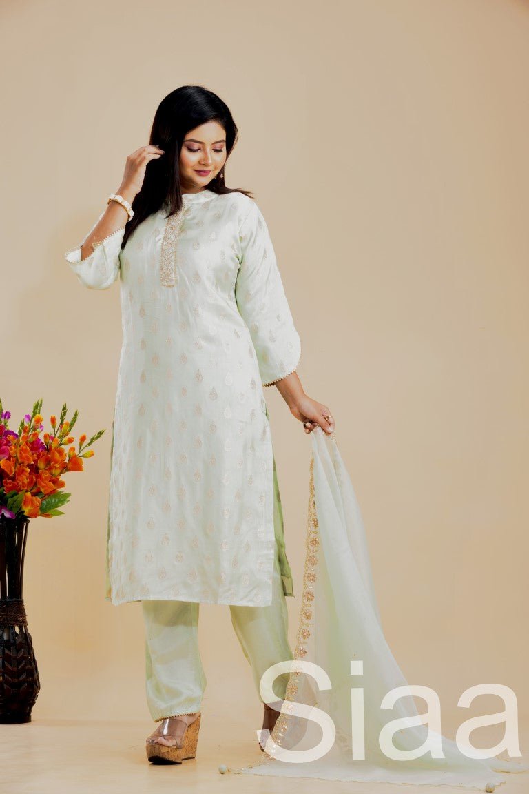 PF7137 - Off White , Kurtis , Ethnic Clothing Festive Collection Hand Embroidery Kurta Sets Silk