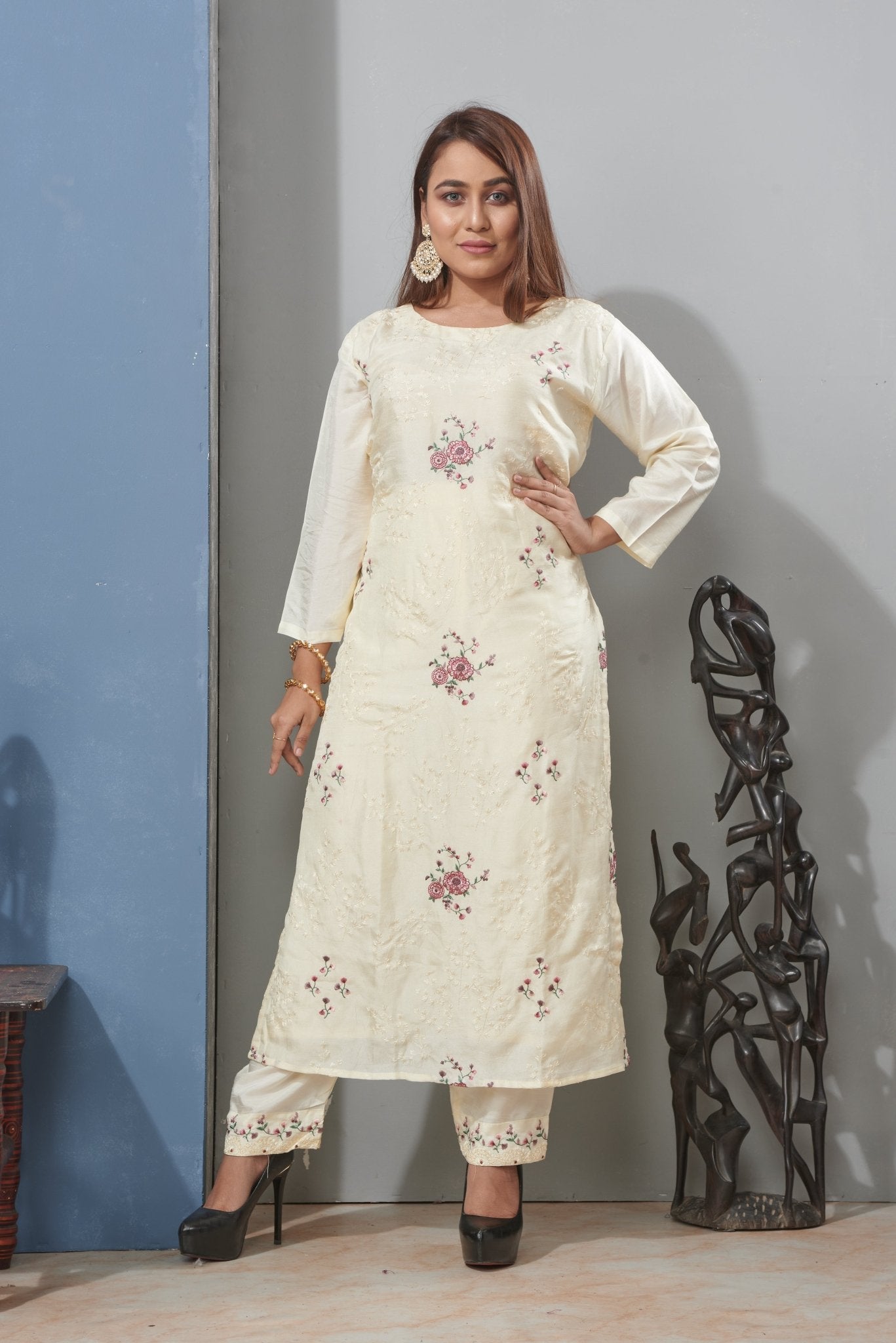 PF7142 Kurtis Ethnic Clothing Hand Embroidery Kurta Sets Silk