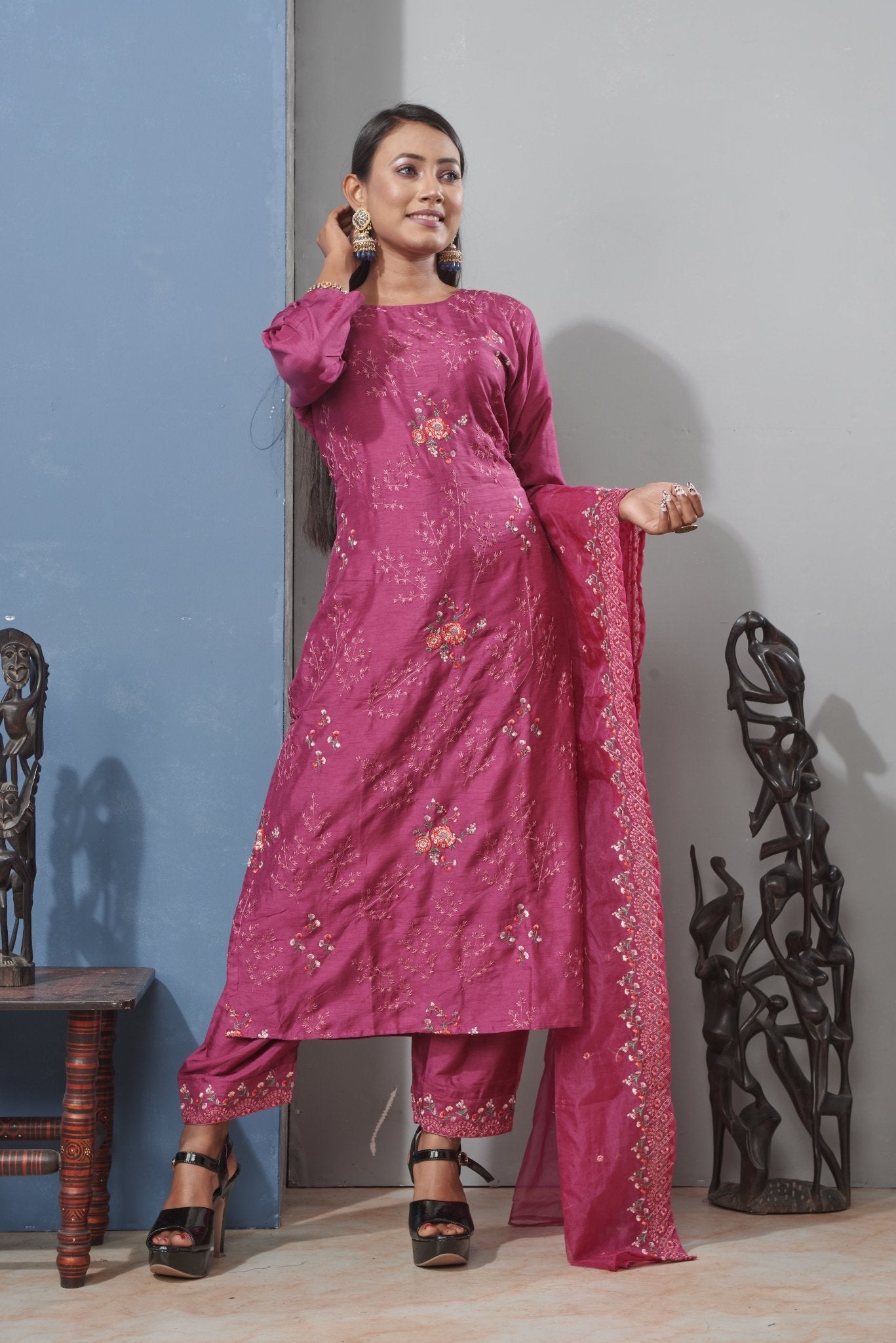 PF7142 Kurtis Ethnic Clothing Hand Embroidery Kurta Sets Silk